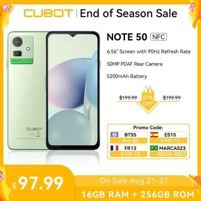 Cubot NOTE 50 Smartphone, 8GB+8GB Extended RAM, 256GB ROM, 6.56“ 90Hz Screen - Cubot Official Store