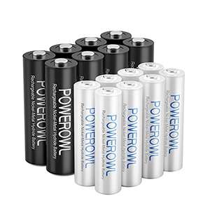 16 x AA AAA Rechargeable Batteries Set, POWEROWL 1.2V Ni-MH Batteries (8 x 2800mAh AA & 8 X 1000mAh AAA) - w/Voucher, Sold By NengWo-EU