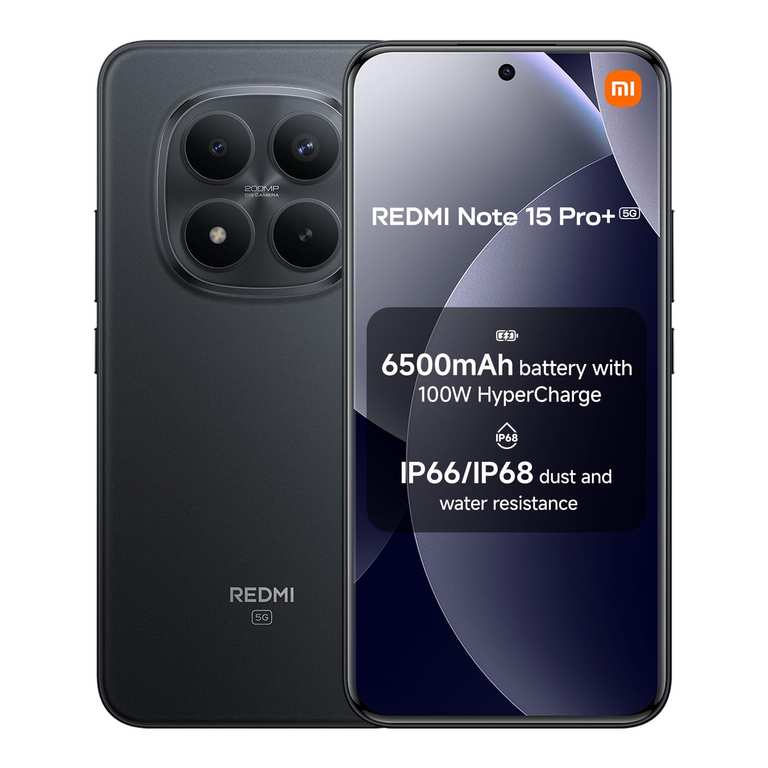 XIAOMI REDMI Note 15 Pro+ Smartphone 5G 8+256GB Black 200MP Camera | 6500mAh Battery, 100W