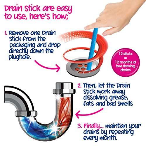 Ecozone Citrus Drain Cleaning Sticks, Enzymatic Pipe Unblocker, Prevents Plug Hole Obstructions & Keeps Water Flowing Freely (Pack of 12)