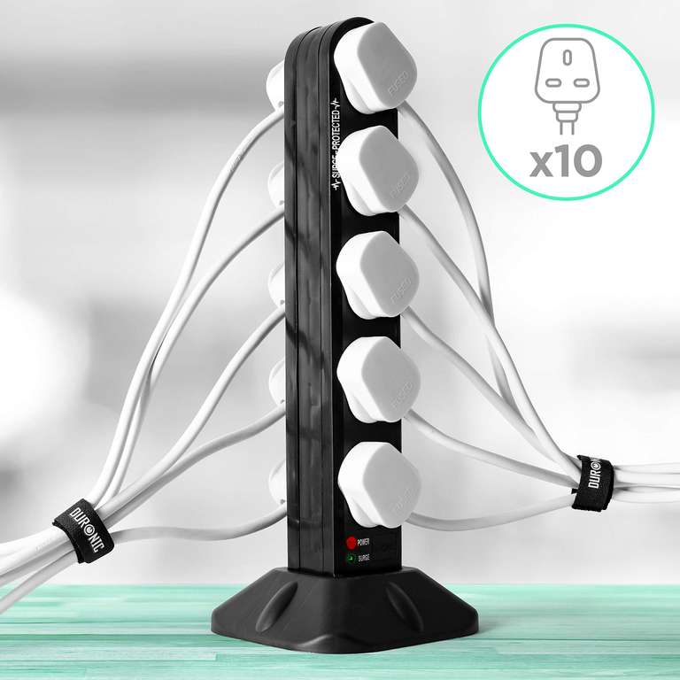 Duronic Extension Tower, 10 Gang Way | Surge & Spike Protector| Max. 3000W, 1.8 M Cable - (w/voucher & code) By Duronic (Selected Users)