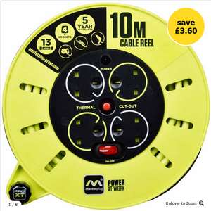 Masterplug 13amp 10m 4 Gang Cassette Reel £14.40 + Free Click & Collect @ Wilko