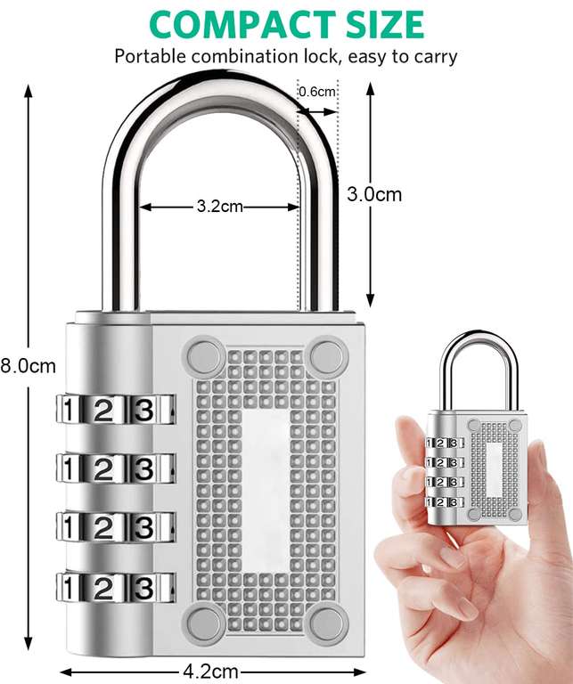 Combination Locker Padlock 4-Digit Waterproof Silver Or Black - Sold By Great Light Shop / FBA