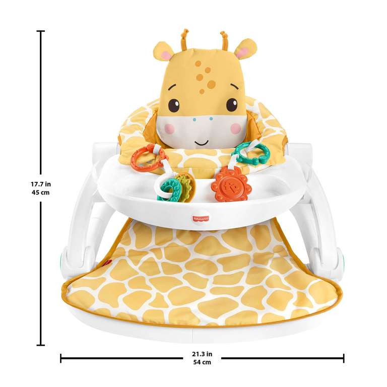 Fisher-Price Portable Baby Chair with Snack Tray, BPA-Free Teether and Clacker Toy, Plush Giraffe Seat Pad, Sit-Me-Up Floor Seat, HPJ16