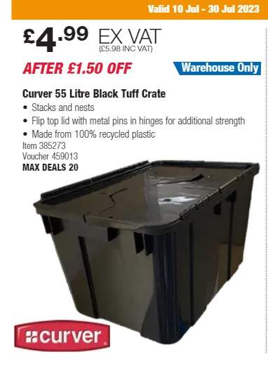 Curver Black Tuff Crate 55 Litre - £5.98 Warehouse Only From 10th