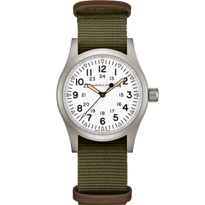Hamilton Khaki Field Mechanical White Dial Green NATO Strap Men’s Watch H69439411 £386.10 with code @ WatchNation