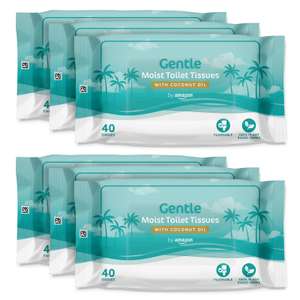 By Amazon Gentle Moist Plant Based Toilet Tissues with Coconut Oil, 240 Count (6 Packs of 40)