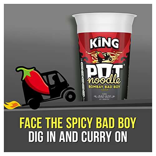 Pot Noodle Bombay Bad Boy Flavour, King Pot Size (12 x 114g Pots)