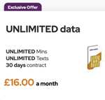 Unlimited data, Unlimited Mins, Unlimited Texts - 30 day