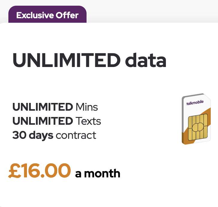 Unlimited data, Unlimited Mins, Unlimited Texts - 30 day
