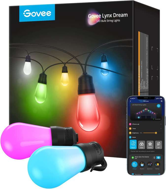 Govee Smart Outdoor LED String Lights (IP65 Waterproof & Smart App Control) (15m) - £38.99 @ Govee UK / Amazon