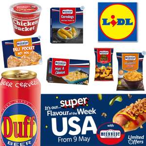Flavour of The Week - USA - Instore Only Offers - Duff Beer 500ml £1.29 / Corn Dogs £4.99 / Cookie Dough 99p / Fried Chicken Bucket £5.99