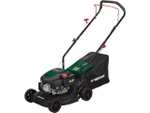 Parkside Petrol Lawnmower 35L collection box. cutting width of 39cm, 16kg empty weight & 3 cutting heights
