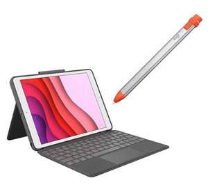 LOGITECH Combo Touch iPad (7th or 8th generation) 10.2" Keyboard Folio Case & Crayon Digital Pencil for iPad Bundle