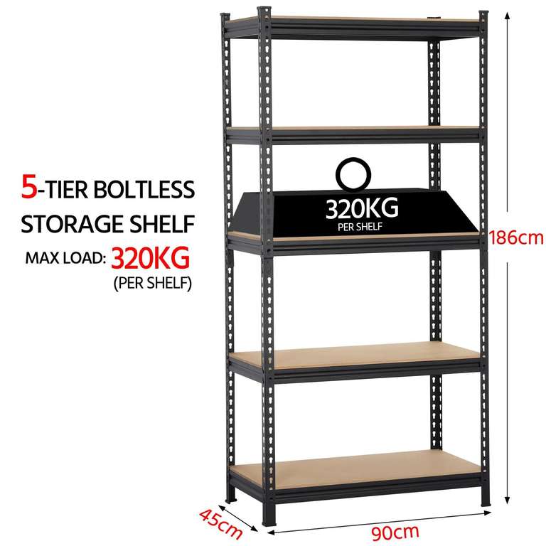 Yaheetech 5 Tiers Storage Shelving Boltless Industrial Adjustable Racks , 90x 45 x 186cm - w/Voucher, Sold & Dispatched By Yaheetech UK