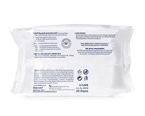 Nivea Biodegradable Cleansing 25 Wipes, Sensitive Skin, from 100% Plant Fibres, Make-Up, Face Wipes Makeup Remover - £1.90 @ Amazon