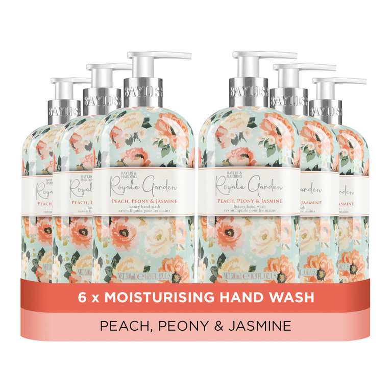 Baylis & Harding Royale Garden Peach Peony & Jasmine Hand Wash 500ml,pack of 6