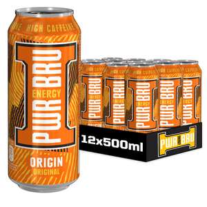 PWR-BRU Origin Energy Drink - 12 x 500ml Cans (Original/Berry/Cherry/Tropical) £8.63/£9.64 S&S