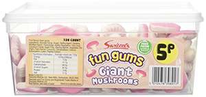 1x tub (120 sweets) Swizzels Giant Mushrooms Foam Sweets Tub Fun Gums £5.51 (£4.96 Subscribe & Save) @ Amazon
