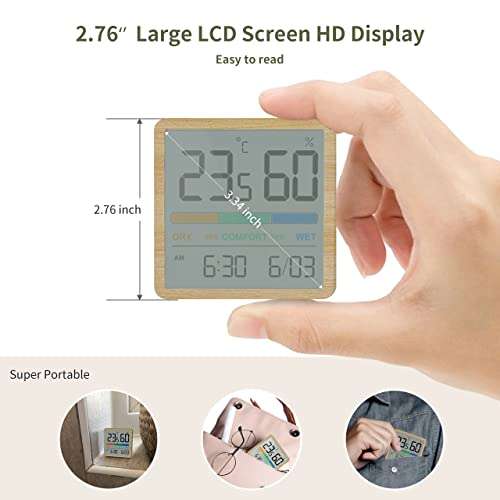 Vocoo Digital Thermometer Hygrometer,Room Calibrated Humidity Meter Temperature Humidity Monitor Indicator Sensor LCD Display with Large Digital Date