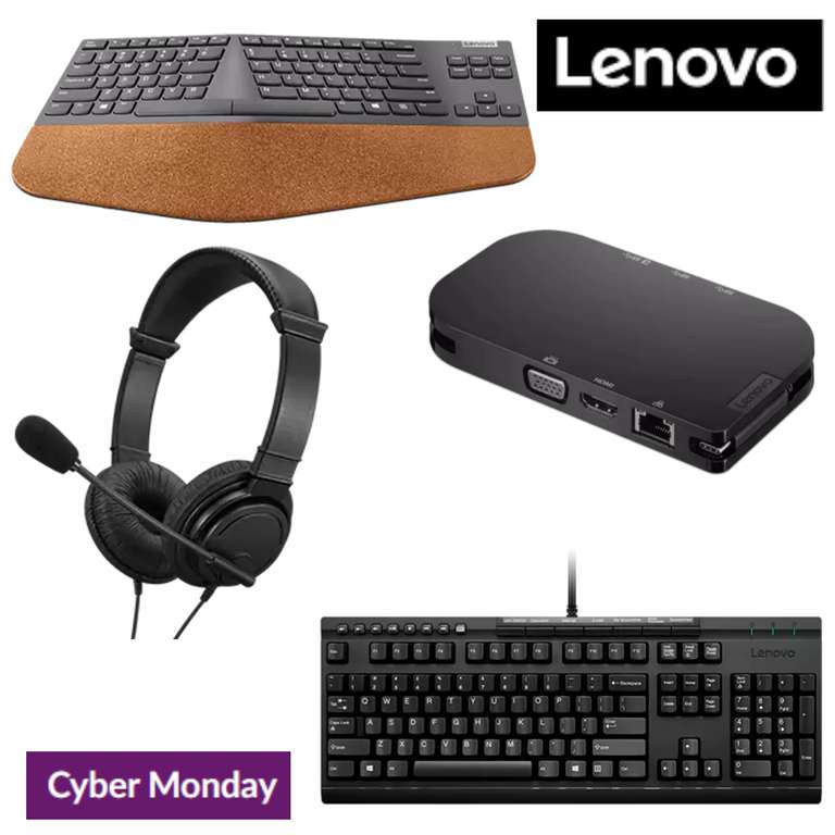 Cyber Monday Accessories e.g.: Wired Hi-Fi Headset £9.99 Split Keyboard £34.99 USB-C 4K Mobile Hub £34.99 delivered, using code @ Lenovo