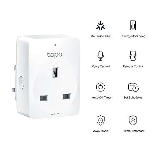 Tapo P110M Energy Monitoring Mini Smart Plug, Matter Compatible, Apple HomeKit, Google Home, Amazon Alexa