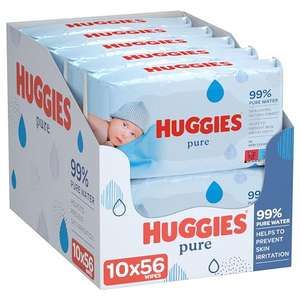Huggies Pure Baby Wipes - Pack of 10 (10 x 56 Packs, Total 560 Wipes). £7.43 - £8.31 with S&S