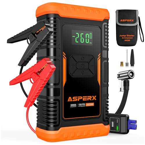 ASPERX 3000A Jump Starter Power Pack w/ 150PSI Air Compressor Car Battery Booster (Up to10L Gas/8.0L Diesel) - w/ Code, By JIAHONGJING STORE