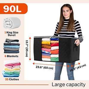 Stackzy Large Clothes Storage Bags – Sturdy Fabric Closet Organiser. 5pcs, 90L Capacity - w/Voucher, Sold By Malmo