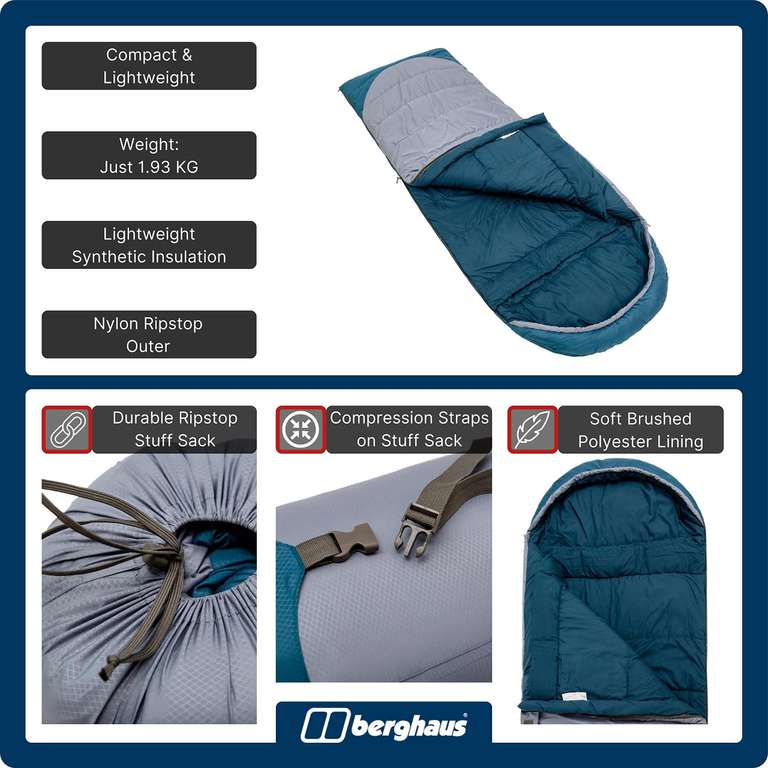 Berghaus Transition 300C Sleeping Bag with Compression Bag, Spacious ...