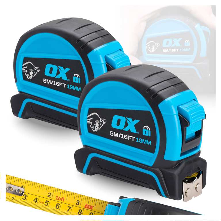 OX Pro Dual Auto Lock Tape Measure Twinpack - 5m, Magnetic End Hook