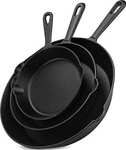 KICHLY Cast Iron Skillet - Pre-Seasoned (Set of 3 Pcs) - 10 Inch-25.4cm, 8 Inch-20.32cm, 6 Inch-15.24cm - Sold by Utopia Deals Europe FBA