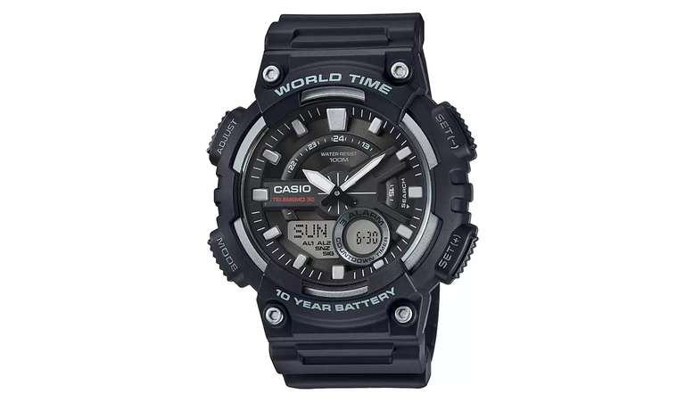 Casio Men's Collection Watch AEQ-110W-1AVEF, with Telememo 30 databank, 100m WR, 3 daily alarms, World Time mode, with free C&C.