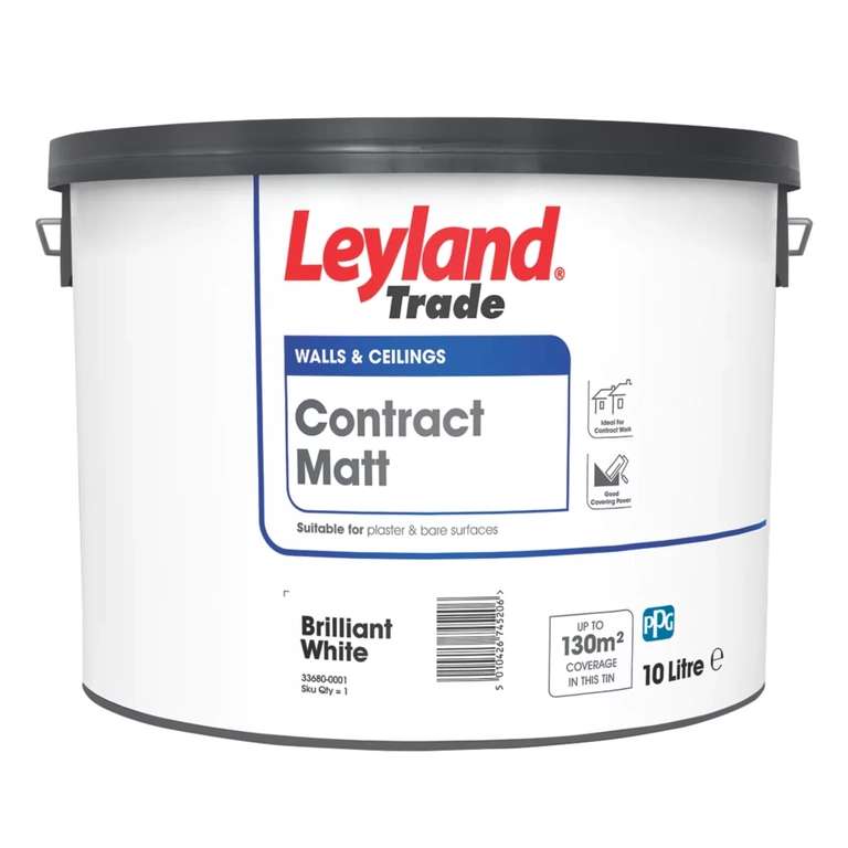 Leyland Trade Contract Matt Brilliant White Emulsion Paint 10LTR - 2 For £26 with click & collect @ Screwfix