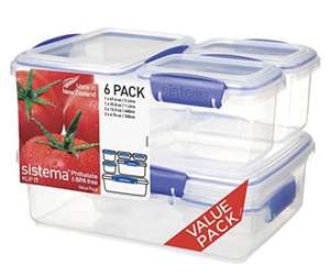 Sistema KLIP IT Multi-Piece Food Storage Containers | Stackable Lunch Boxes with Clip-Close Lids | Assorted Sizes | 6 Count £6.47 @ Amazon