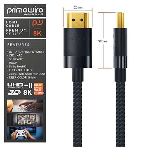 2m 8k Primewire HDMI Cable - 2.1-8k @ 120 Hz with DSC 7680 x 4320 compatible for PS4, PS5, XBox - Black £4.49 @ amazon / CSL-Computer