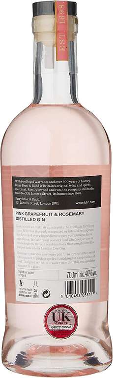 Berry Bros & Rudd Pink Grapefruit and Rosemary Distilled Gin 40% ABV 70cl £16.75 @ Amazon
