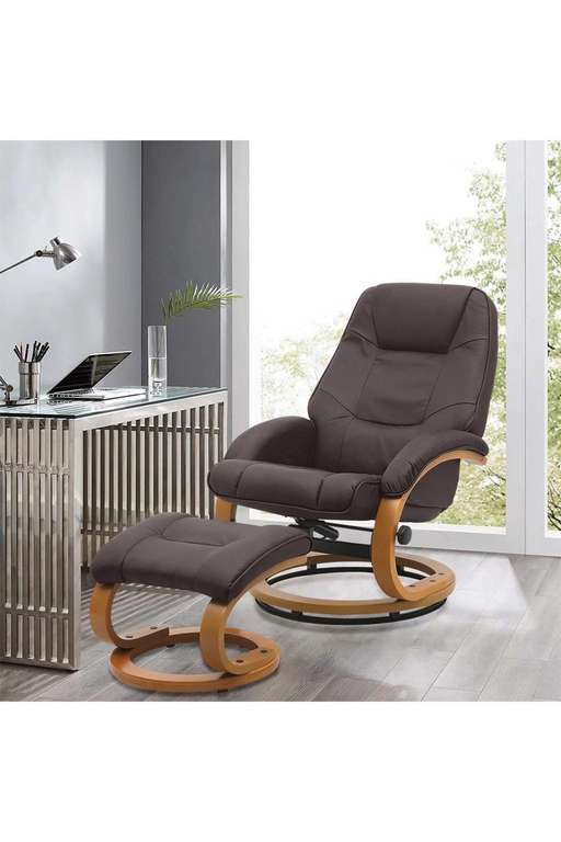 Contemporary Leather Soft Recliner with Footstool - Sold & Delivered By Living & Home
