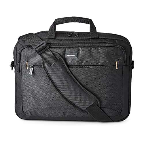 Amazon Basics Compact 15.6-Inch Laptop Shoulder Bag Carrying Case with Padded Strap and Zippered Accessory Pocket, 1-Pack, Black