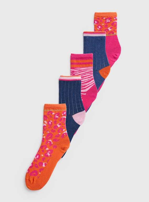 Bright Animal Print Ankle Socks 5 Pack + Free Click and collect