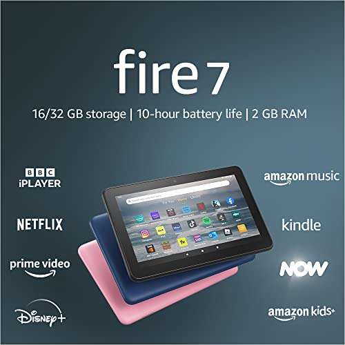 Amazon Fire 7 tablet | 7" display, 16 GB, latest model (2022 release), Rose with Ads