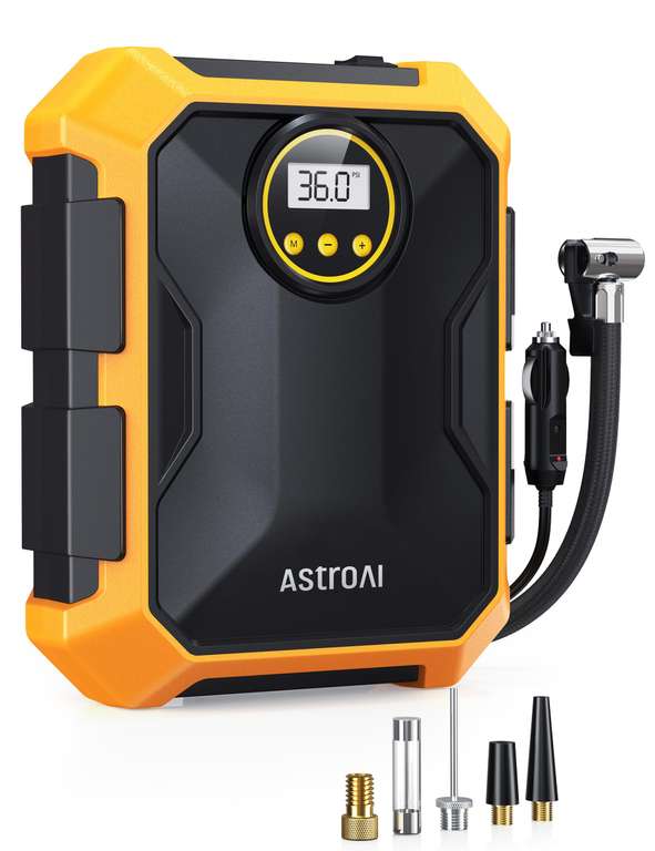AstroAI Digital Tyre Inflator 12V DC Portable Air Compressor, Auto Tyre Pump 100PSI with LED Light, fast inflation sold by AstroAI - FBA