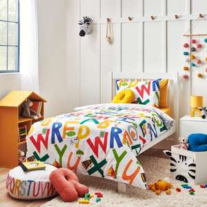 Alphabet Duvet Cover and Pillowcase Set Cot Bed £5.60 Single £6.30 with Free Click and Collect From Selected Dunelm Stores