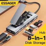 Essager 8-in-1 USB Hub Disk Storage Function 10Gbps/100W Power Delivery, using code @ ESSAGER Choice Store