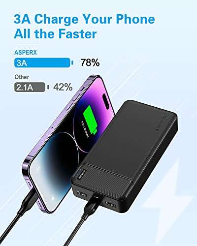 AsperX 15w Power Bank, 20000mAh Fast Charging Portable Charger USB C Input and Output £16.99 W/Voucher @ JIAHONGJING STORE / Amazon