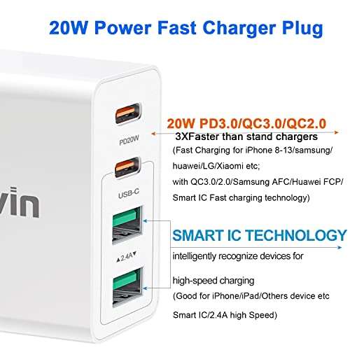USB C Plug,40W Multi USB and C Fast Charger Plug for Apple New iPhone Charger Plug USB C,4 - £11.88 sold by Makvin @ Amazon