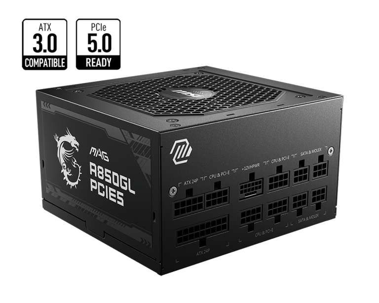 MSI MAG A850GL PCIE5 Power Supply Unit, 850W, 80 Plus Gold, Fully