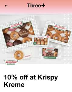 Three+ app offer 10% off at Krispy Kreme