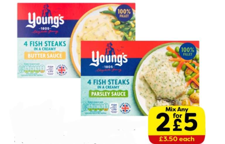 Youngs 4 Fish Steaks 2 for £5 - Butter / Parsley Sauce