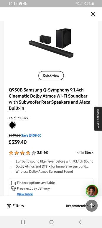 Q930B Samsung Q Simphony 9.1.4ch Cinematic Dolby Atmos Soundbar £539.40 @ Samsung EPP